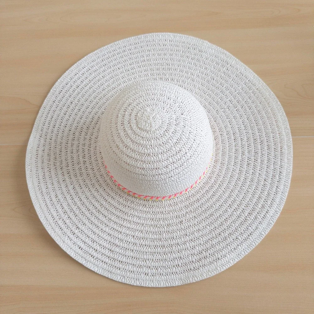 Womens Sun Hat One Size White Wide Brim‎ Straw Blend Resort Beach Summer Travel